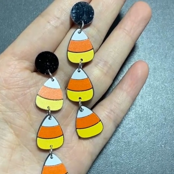 Candy Corn Dangle Earrings - Picture 5 of 6